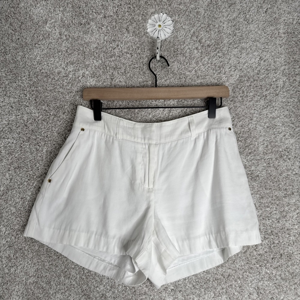 Cache Rayon‎ Blend shorts size 8 White preppy comfort beach Silky Gold